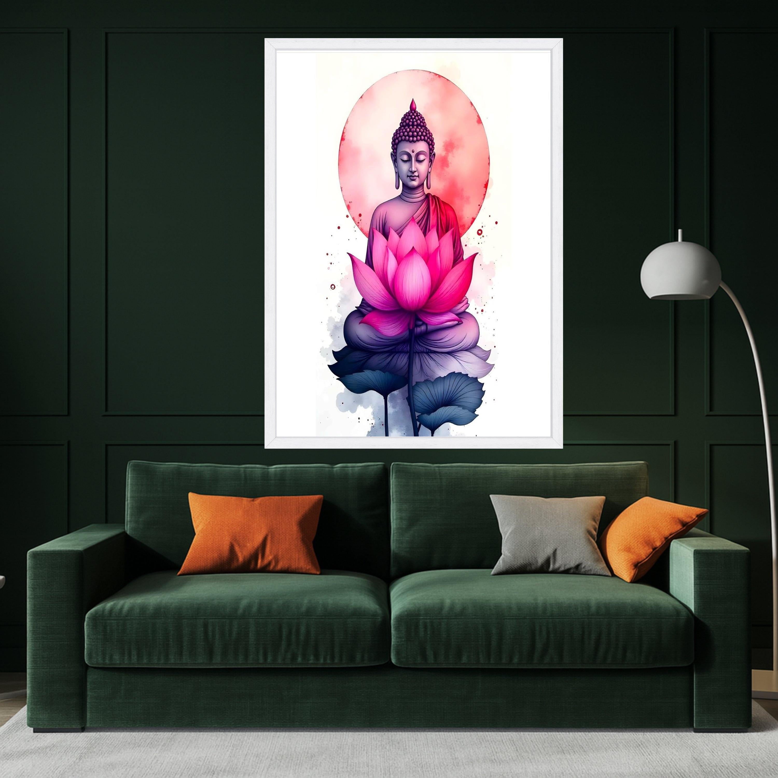 Meditative Buddha with Pink Lotus Canvas, Spiritual Wall Art, Zen Home Decor, Tranquil Buddha Painting, Meditation Room Ready To Hang,