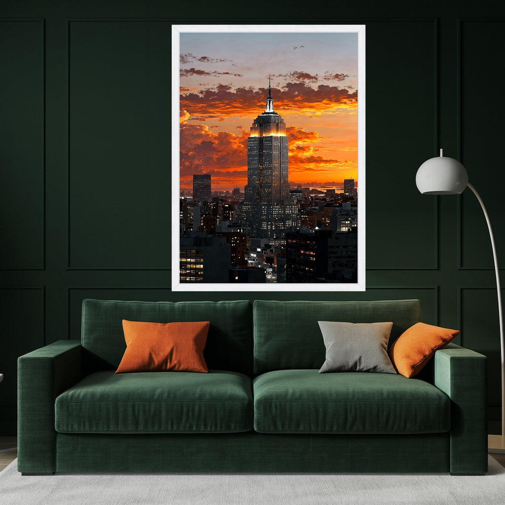 Illuminated Cityscape Sunset, Empire State Building Canvas, New York Skyline Wall Art, Urban Architecture Canvas, Modern City Ready To Hang,