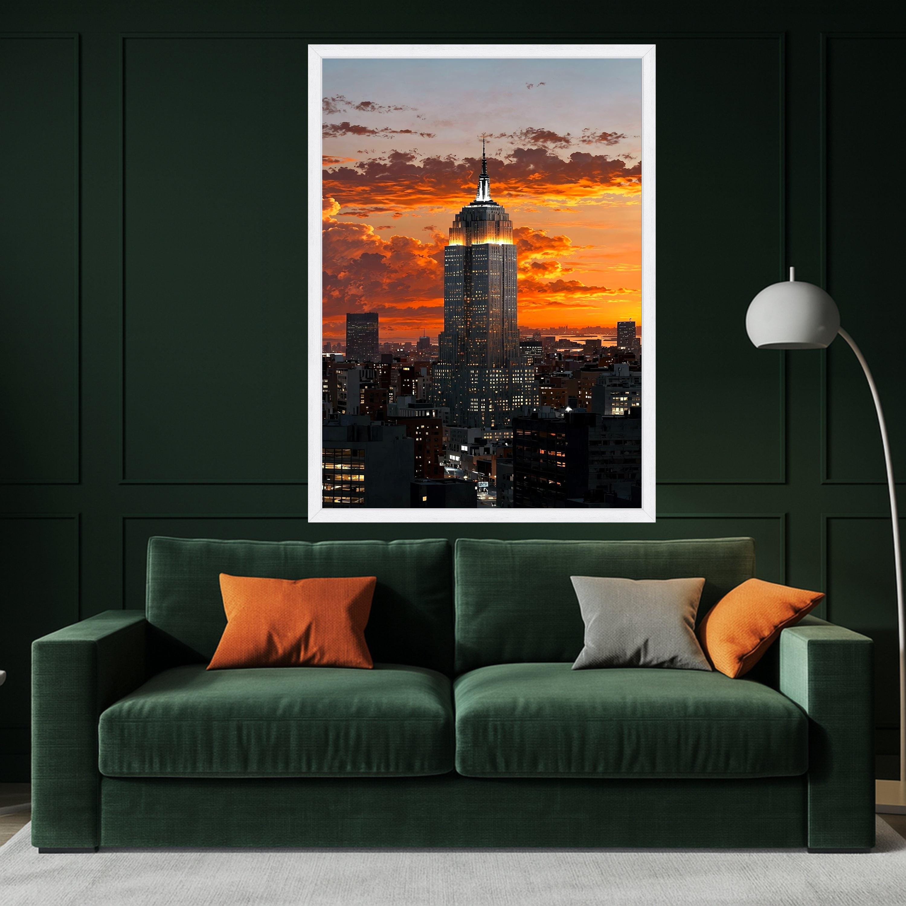 Illuminated Cityscape Sunset, Empire State Building Canvas, New York Skyline Wall Art, Urban Architecture Canvas, Modern City Ready To Hang,