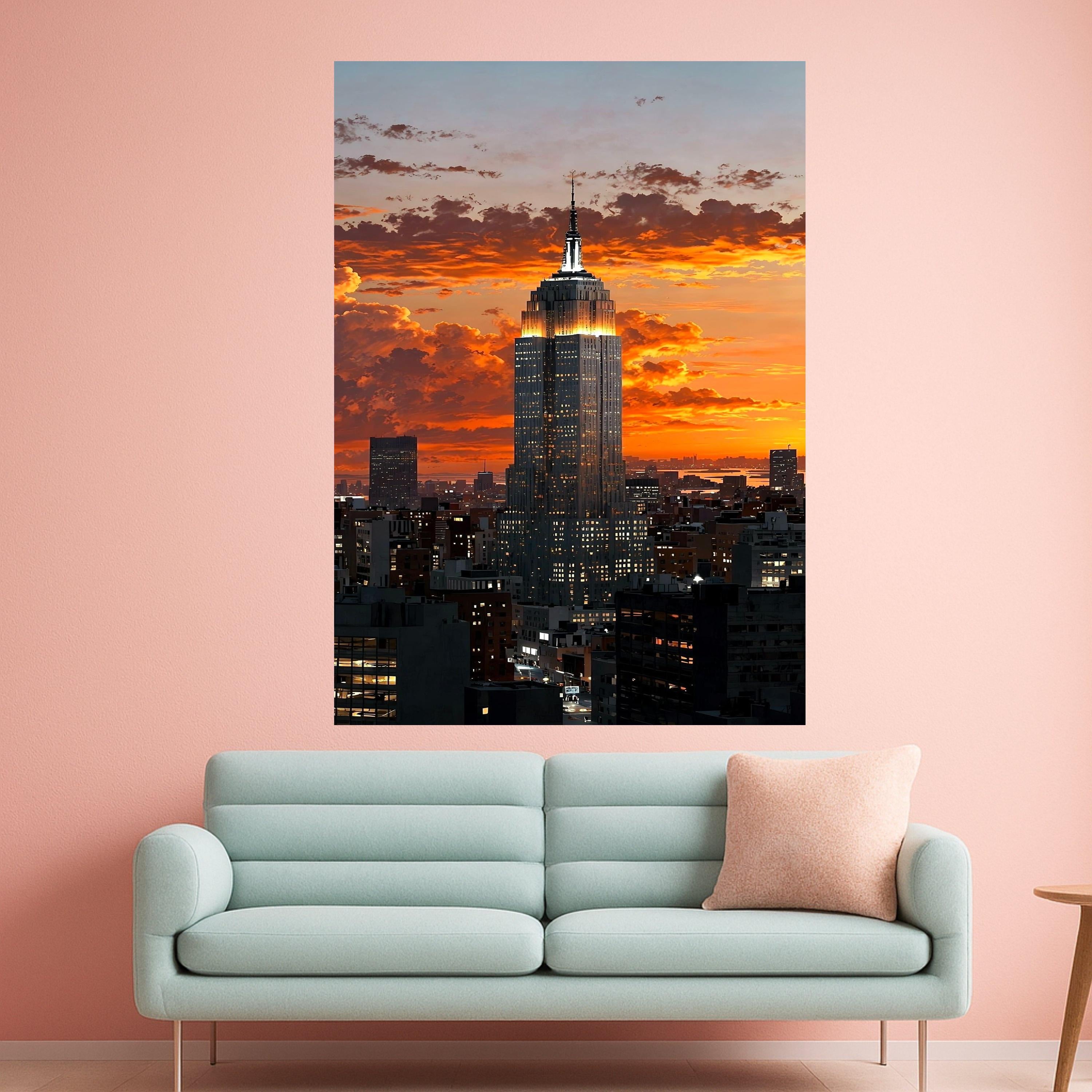 Illuminated Cityscape Sunset, Empire State Building Canvas, New York Skyline Wall Art, Urban Architecture Canvas, Modern City Ready To Hang,