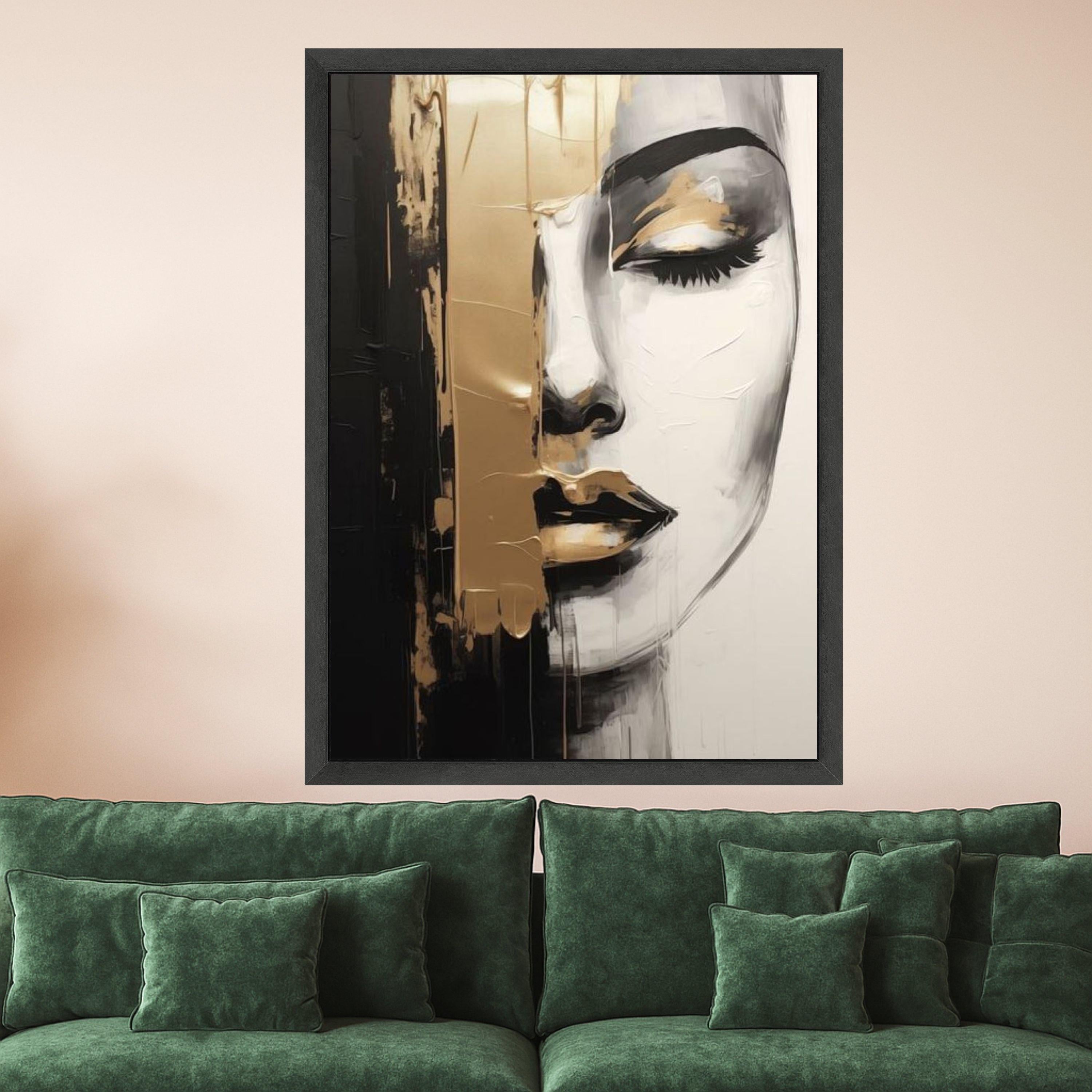 Abstract Female Portrait Canvas, Black and Gold Wall Art, Ready to Hang