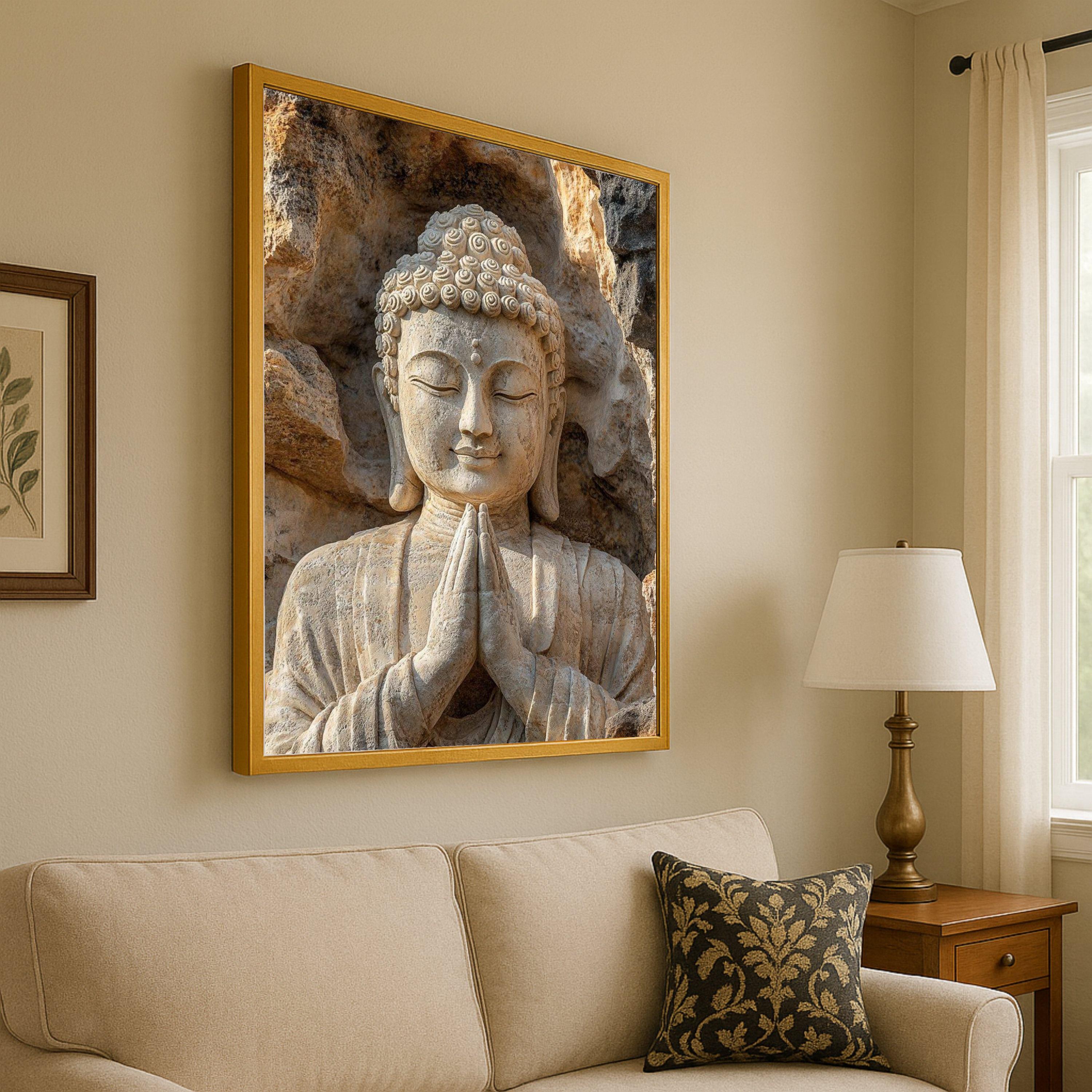 Stone Buddha Canvas Print – Zen Wall Art, Spiritual Wall Decor, Meditation Ready to Hang Wall Decoration