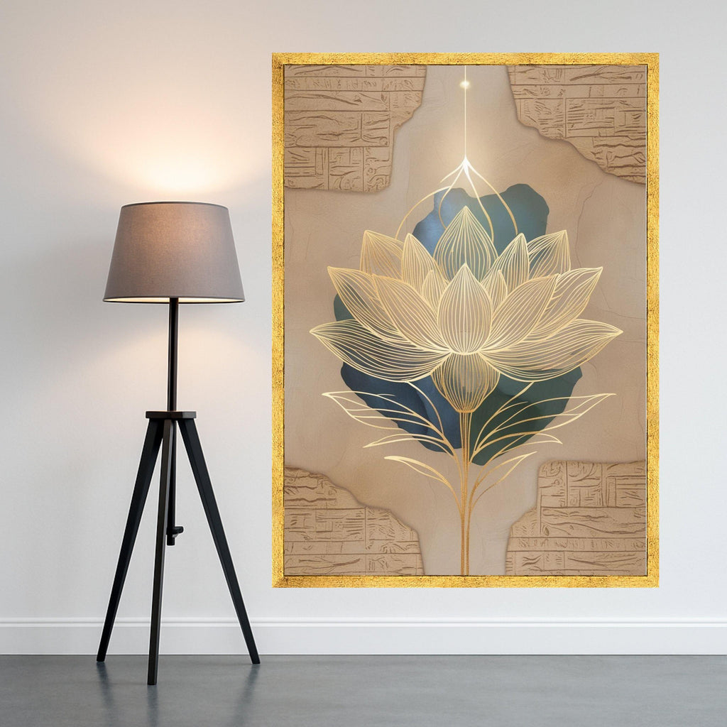 Golden Lotus Flower Canvas Print – Modern Spiritual Wall Art, Zen Wall Decor, Ready to Hang Wall Decoration