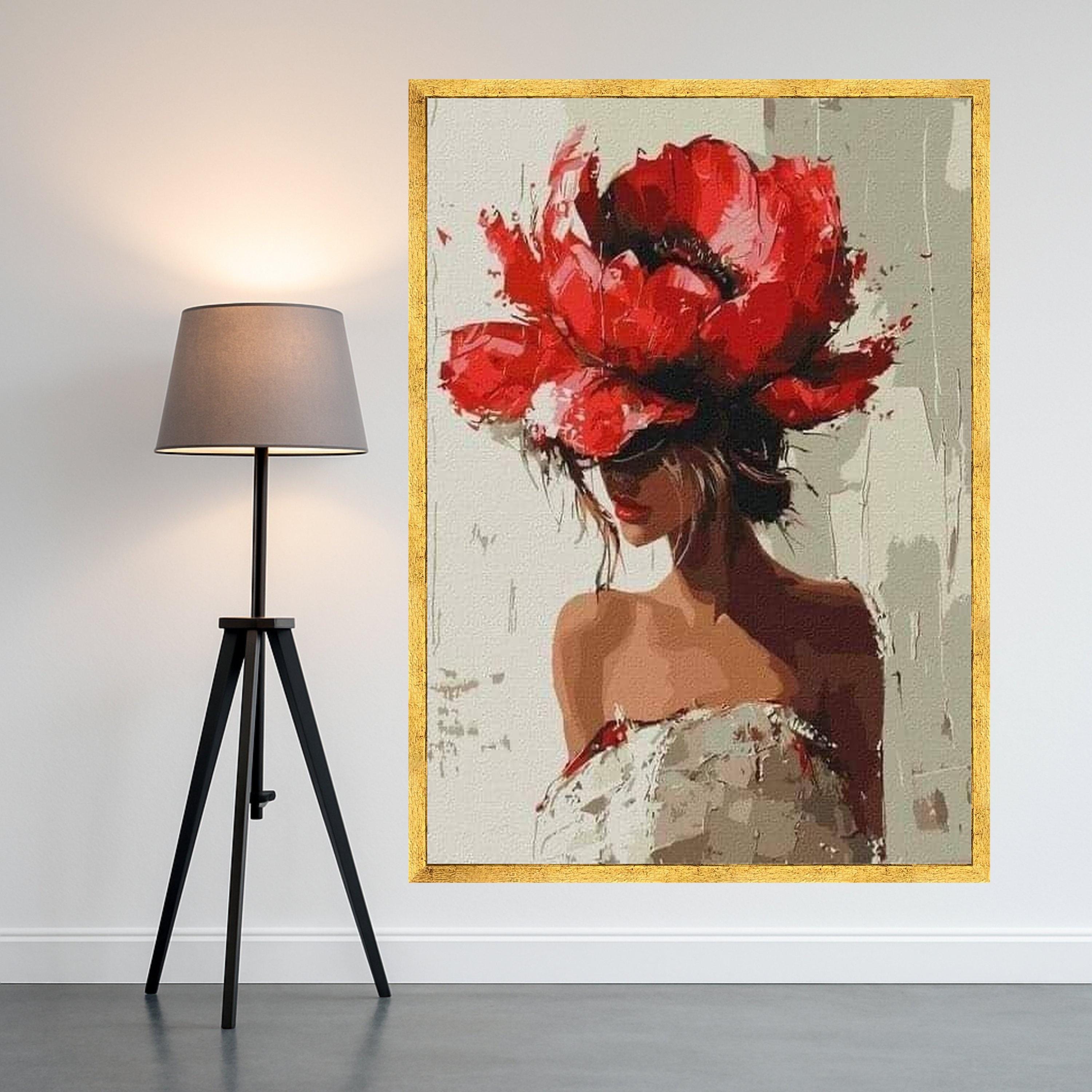 Red Flower Hat Woman Canvas Print – Modern Fashion Wall Art, Bold Wall Decor, Ready to Hang Wall Decoration
