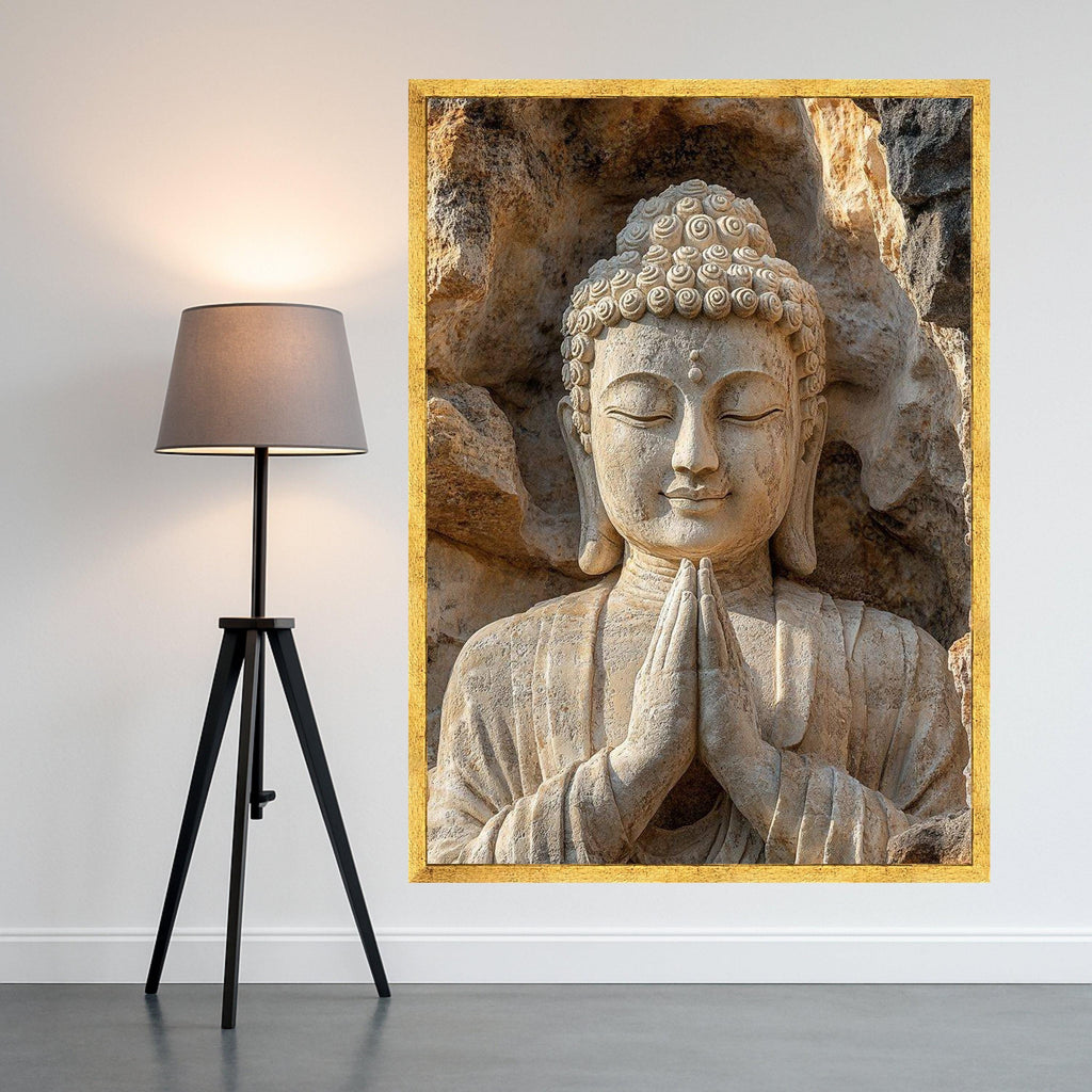 Stone Buddha Canvas Print – Zen Wall Art, Spiritual Wall Decor, Meditation Ready to Hang Wall Decoration