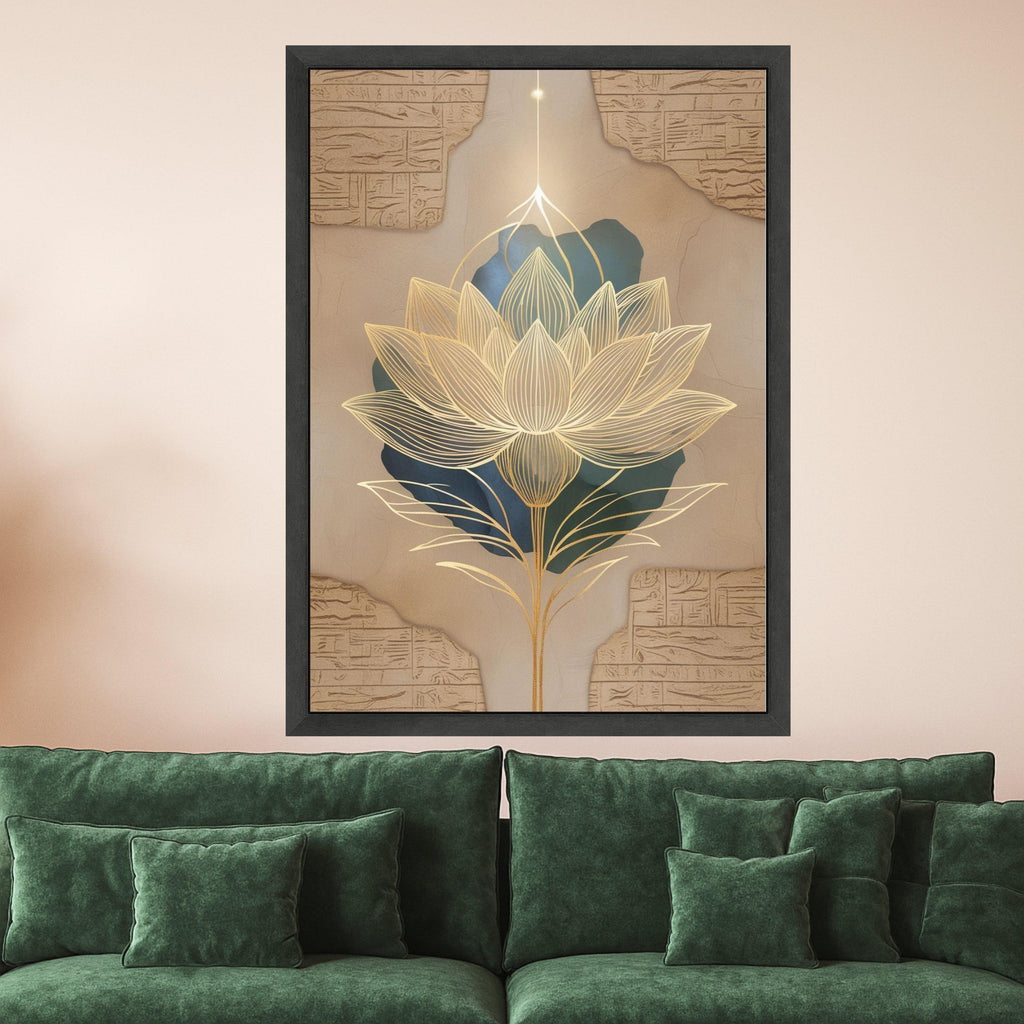 Golden Lotus Flower Canvas Print – Modern Spiritual Wall Art, Zen Wall Decor, Ready to Hang Wall Decoration