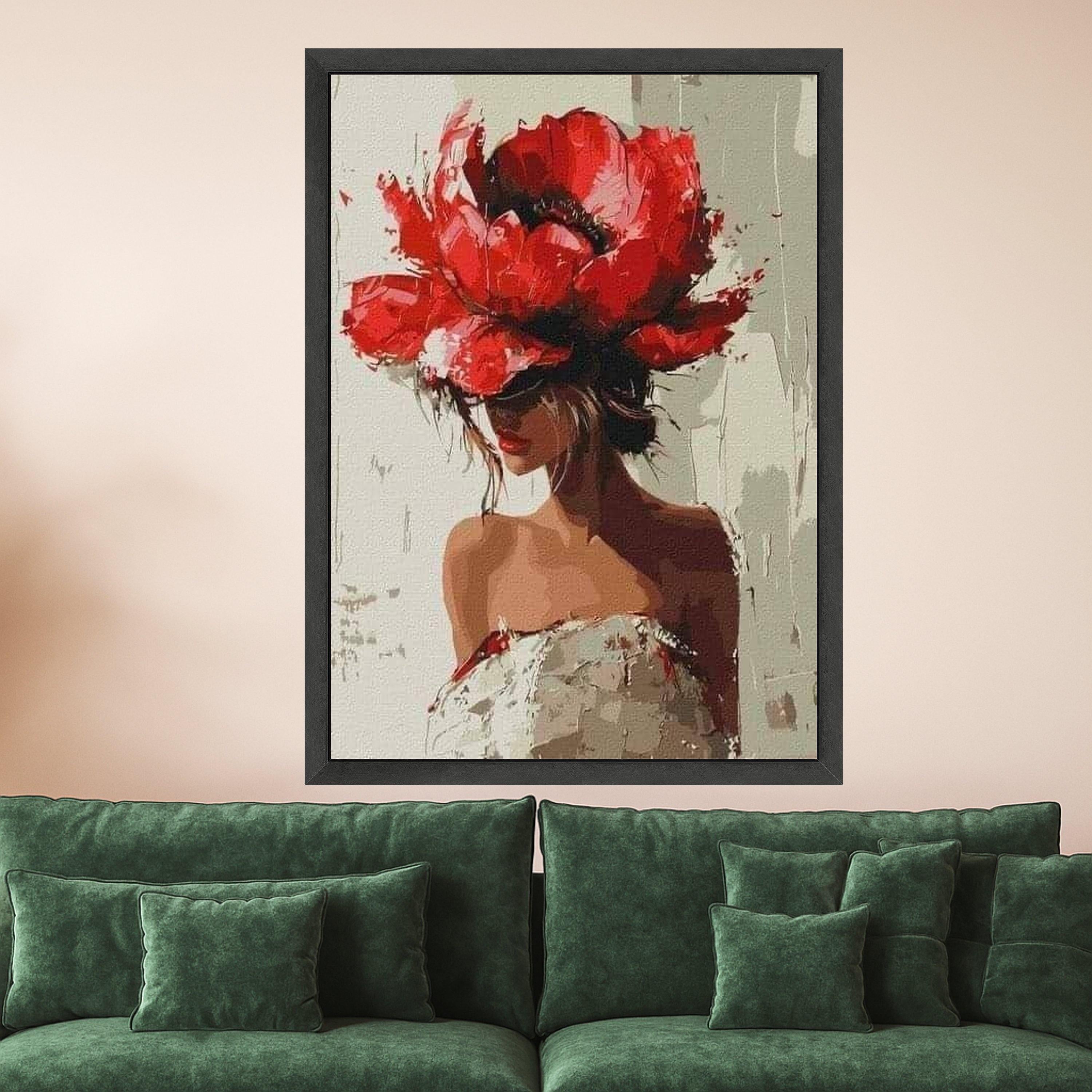 Red Flower Hat Woman Canvas Print – Modern Fashion Wall Art, Bold Wall Decor, Ready to Hang Wall Decoration