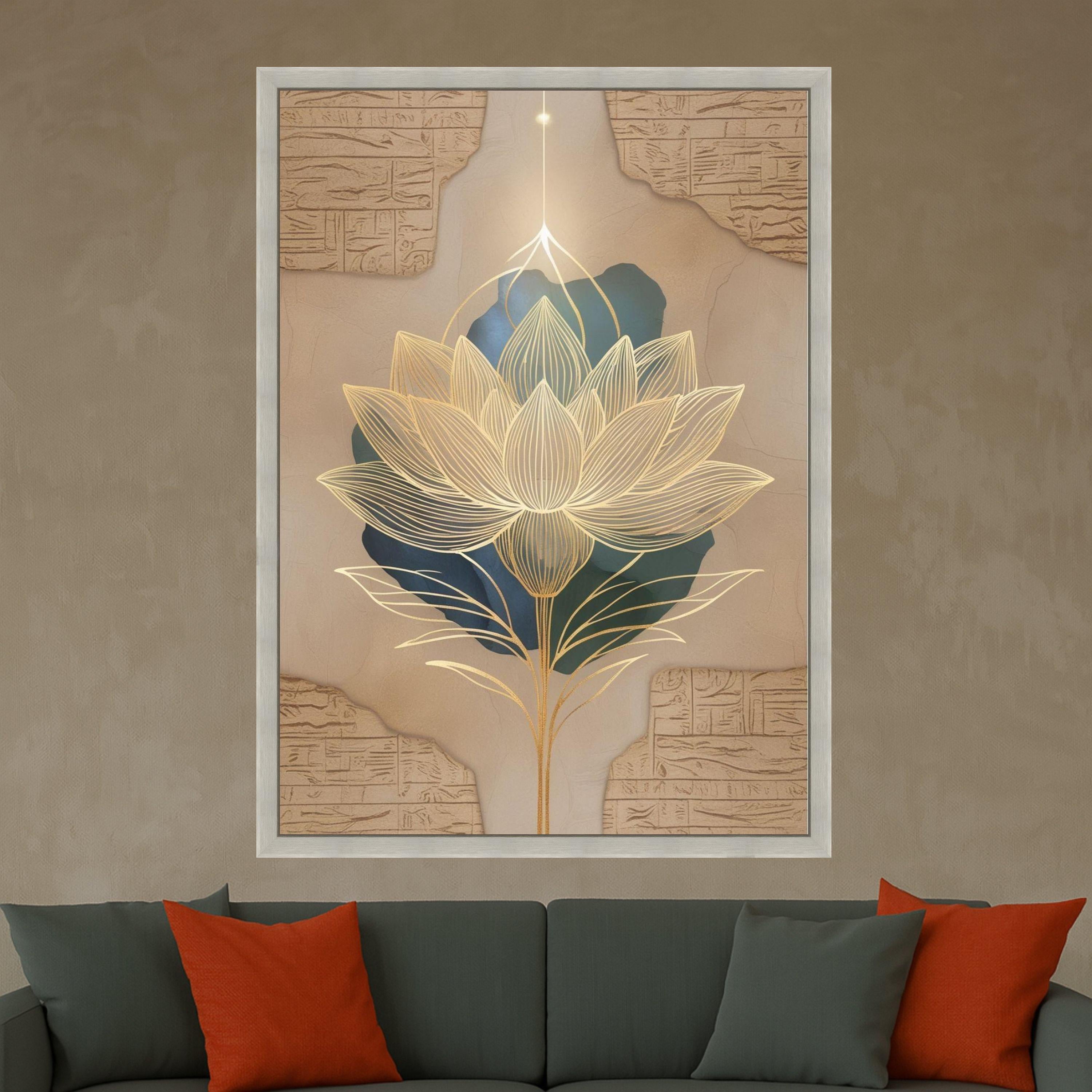 Golden Lotus Flower Canvas Print – Modern Spiritual Wall Art, Zen Wall Decor, Ready to Hang Wall Decoration