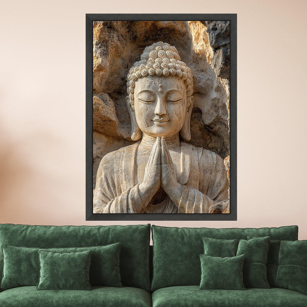 Stone Buddha Canvas Print – Zen Wall Art, Spiritual Wall Decor, Meditation Ready to Hang Wall Decoration