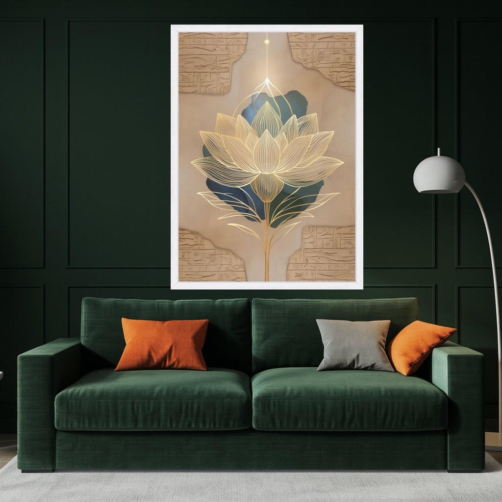 Golden Lotus Flower Canvas Print – Modern Spiritual Wall Art, Zen Wall Decor, Ready to Hang Wall Decoration