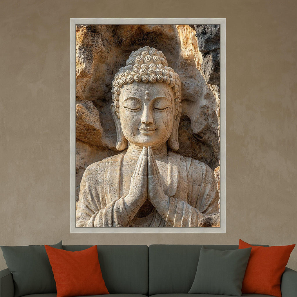 Stone Buddha Canvas Print – Zen Wall Art, Spiritual Wall Decor, Meditation Ready to Hang Wall Decoration