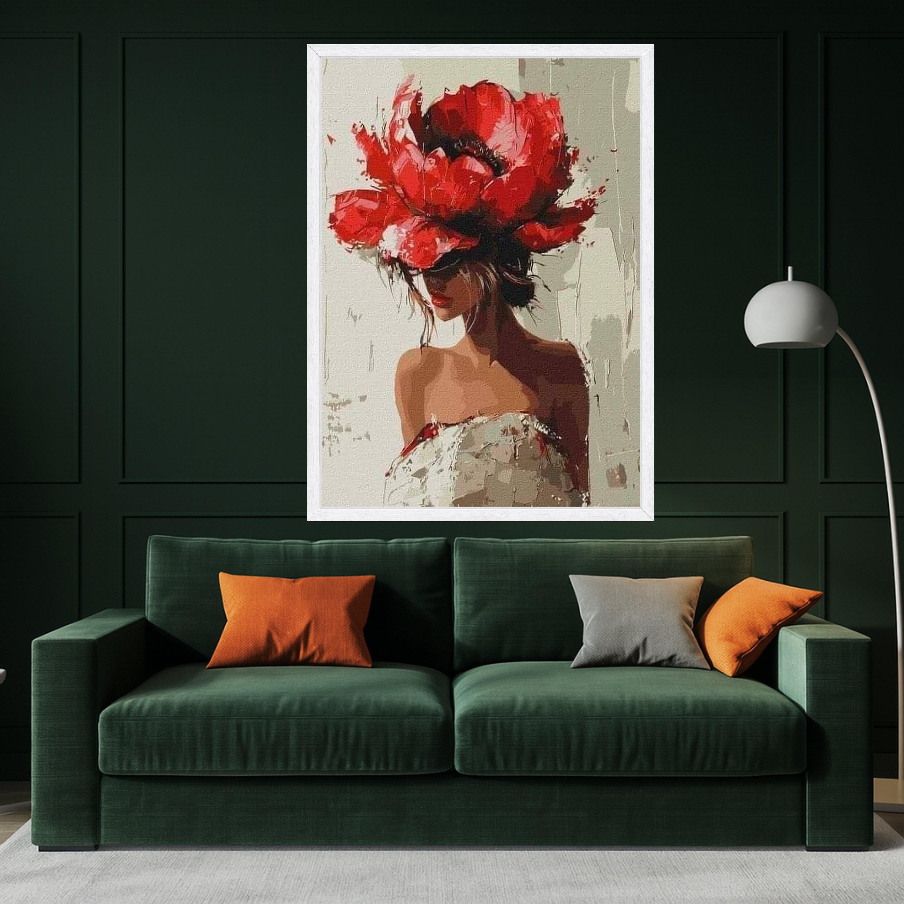 Red Flower Hat Woman Canvas Print – Modern Fashion Wall Art, Bold Wall Decor, Ready to Hang Wall Decoration