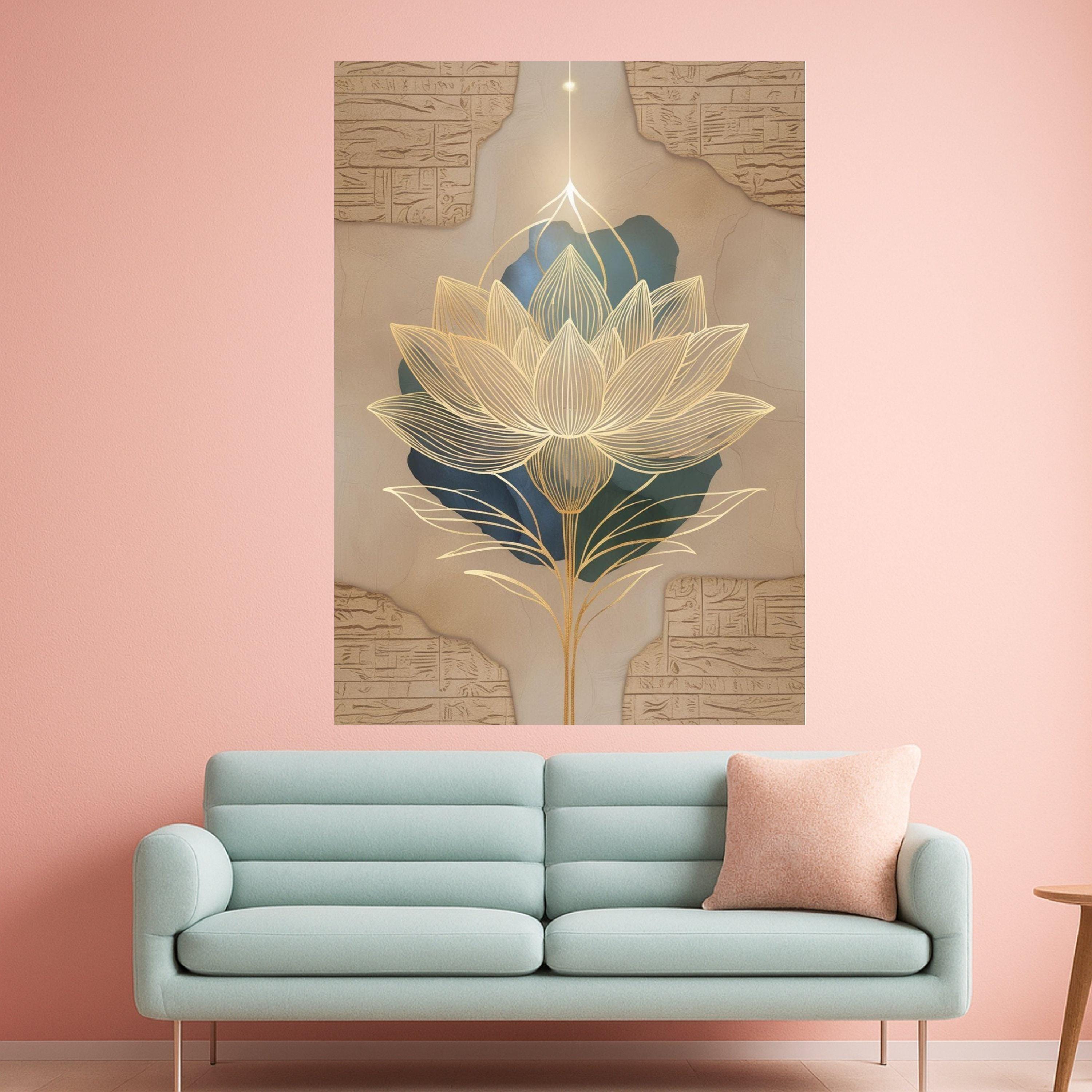 Golden Lotus Flower Canvas Print – Modern Spiritual Wall Art, Zen Wall Decor, Ready to Hang Wall Decoration