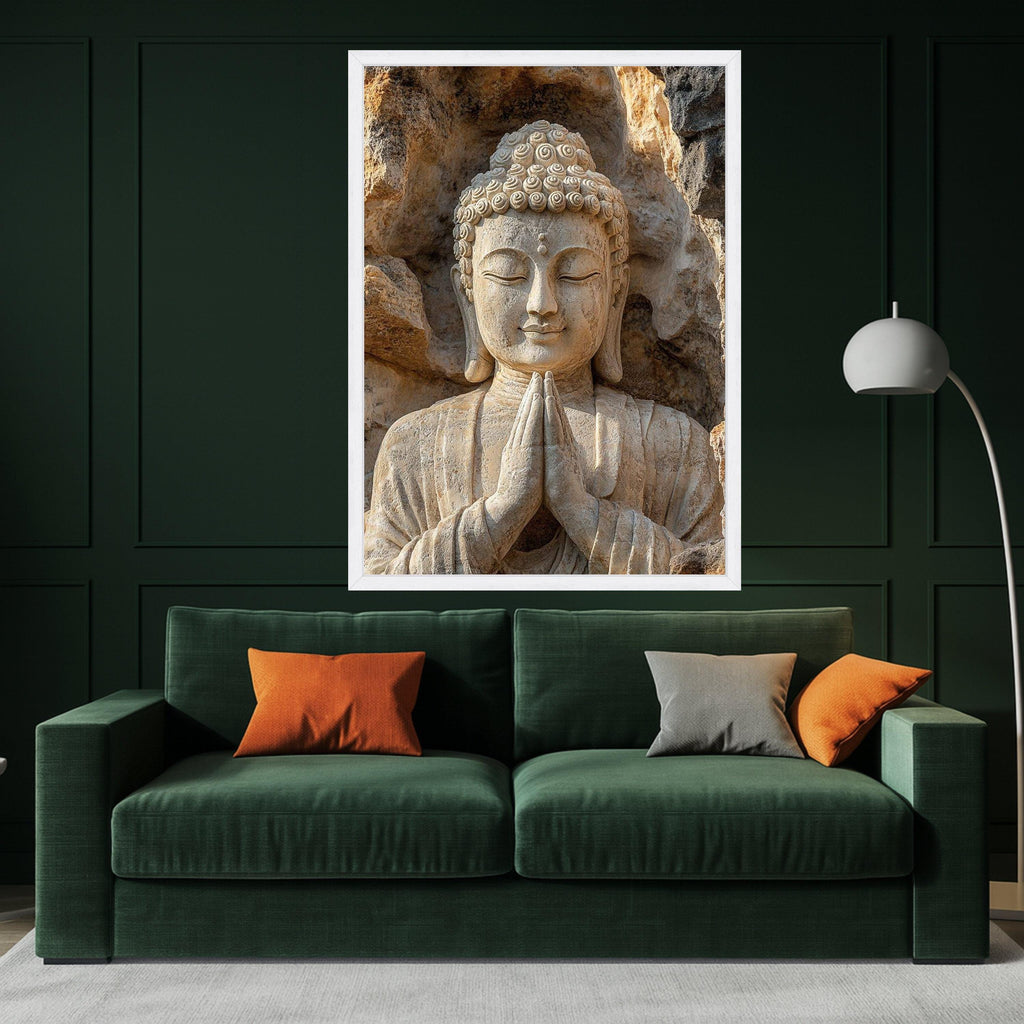 Stone Buddha Canvas Print – Zen Wall Art, Spiritual Wall Decor, Meditation Ready to Hang Wall Decoration