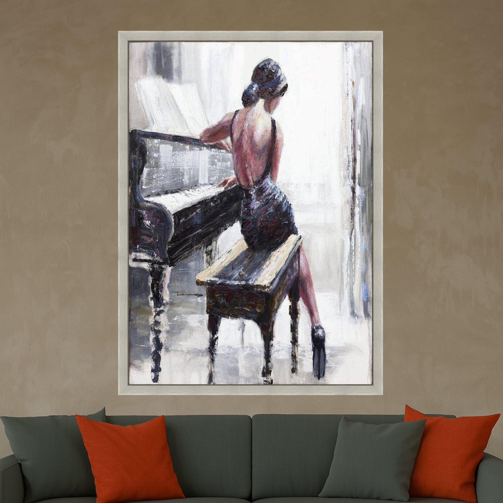 Elegant Pianist Canvas Print – Woman at Piano Wall Art, Romantic Wall Decor, Impressionist Ready to Hang Wall Decoration