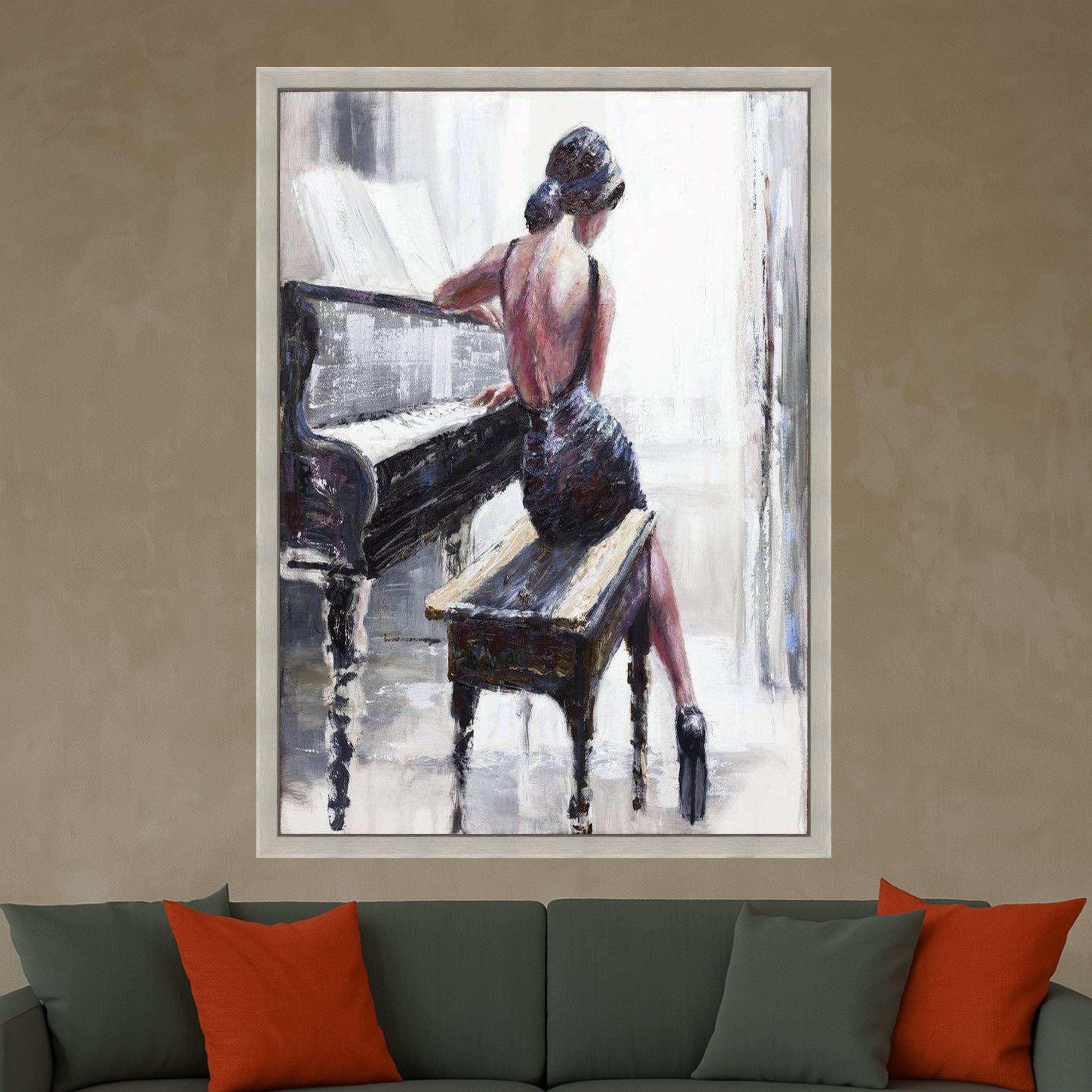 Elegant Pianist Canvas Print – Woman at Piano Wall Art, Romantic Wall Decor, Impressionist Ready to Hang Wall Decoration