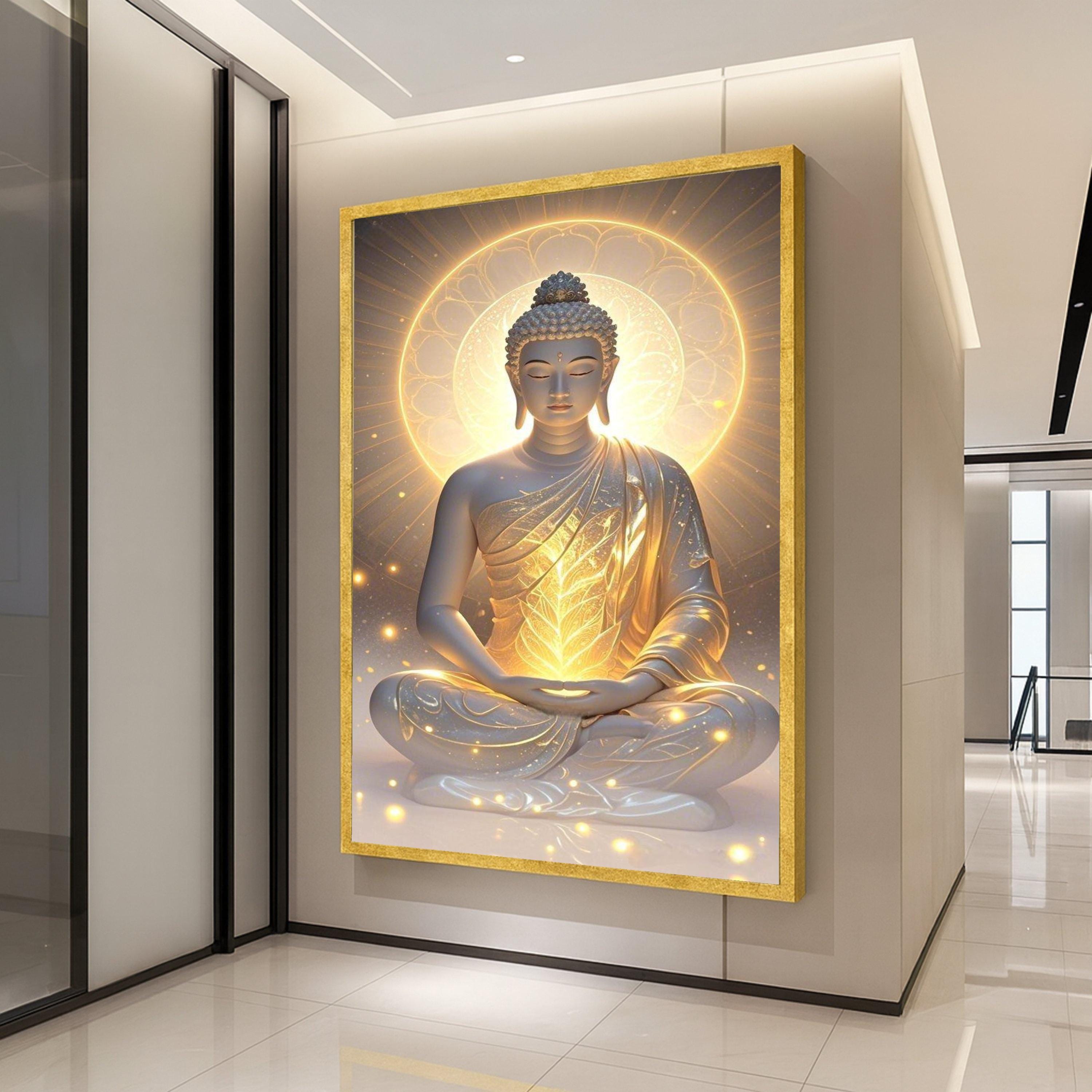 Golden Buddha Meditation Canvas Print – Zen Wall Art, Spiritual Wall Decor, Enlightenment Artwork, Ready to Hang Wall Decoration
