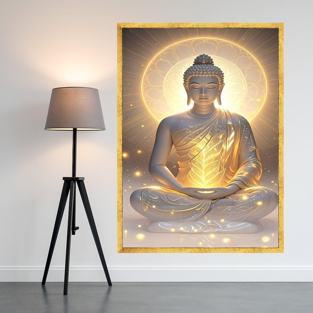 Golden Buddha Meditation Canvas Print – Zen Wall Art, Spiritual Wall Decor, Enlightenment Artwork, Ready to Hang Wall Decoration