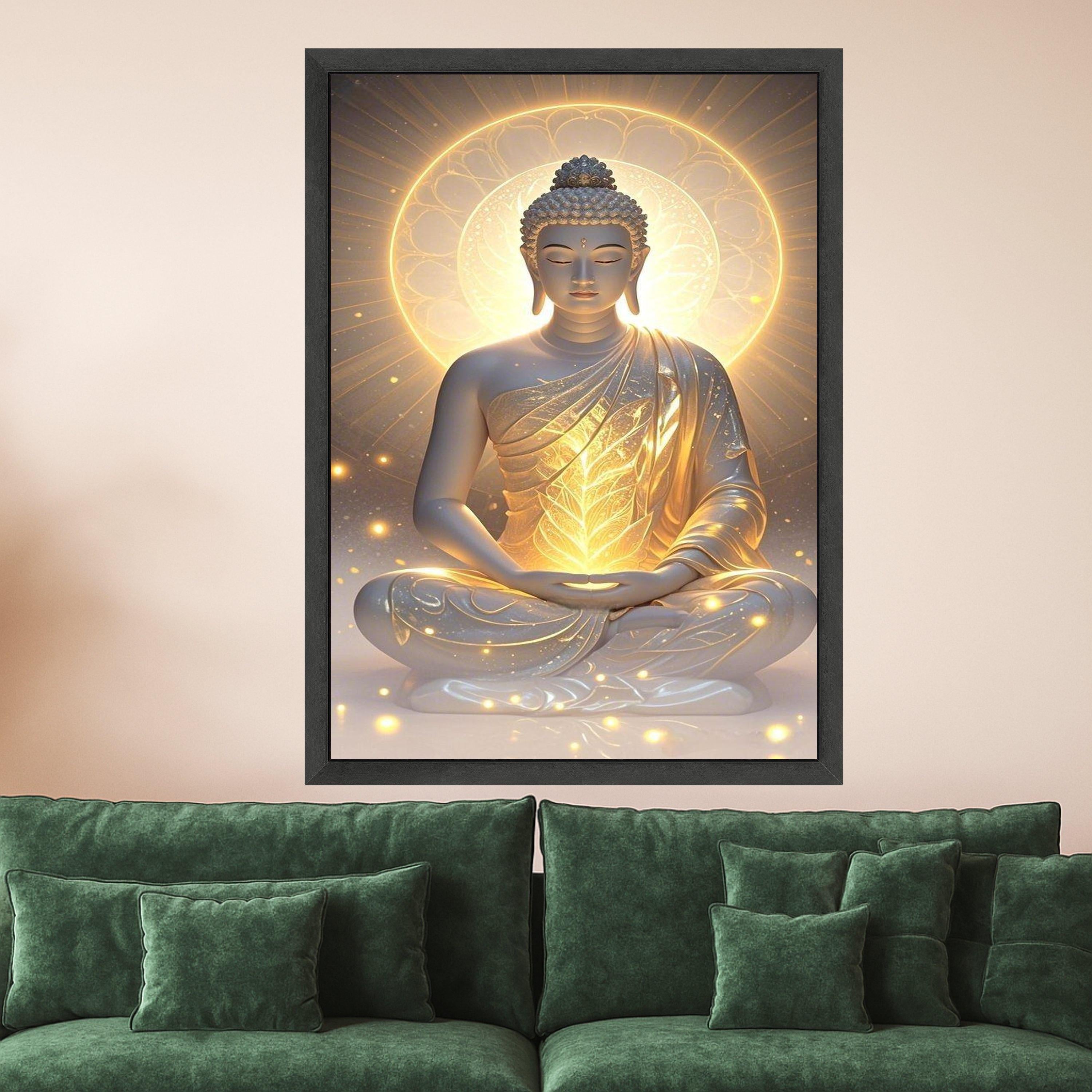 Golden Buddha Meditation Canvas Print – Zen Wall Art, Spiritual Wall Decor, Enlightenment Artwork, Ready to Hang Wall Decoration