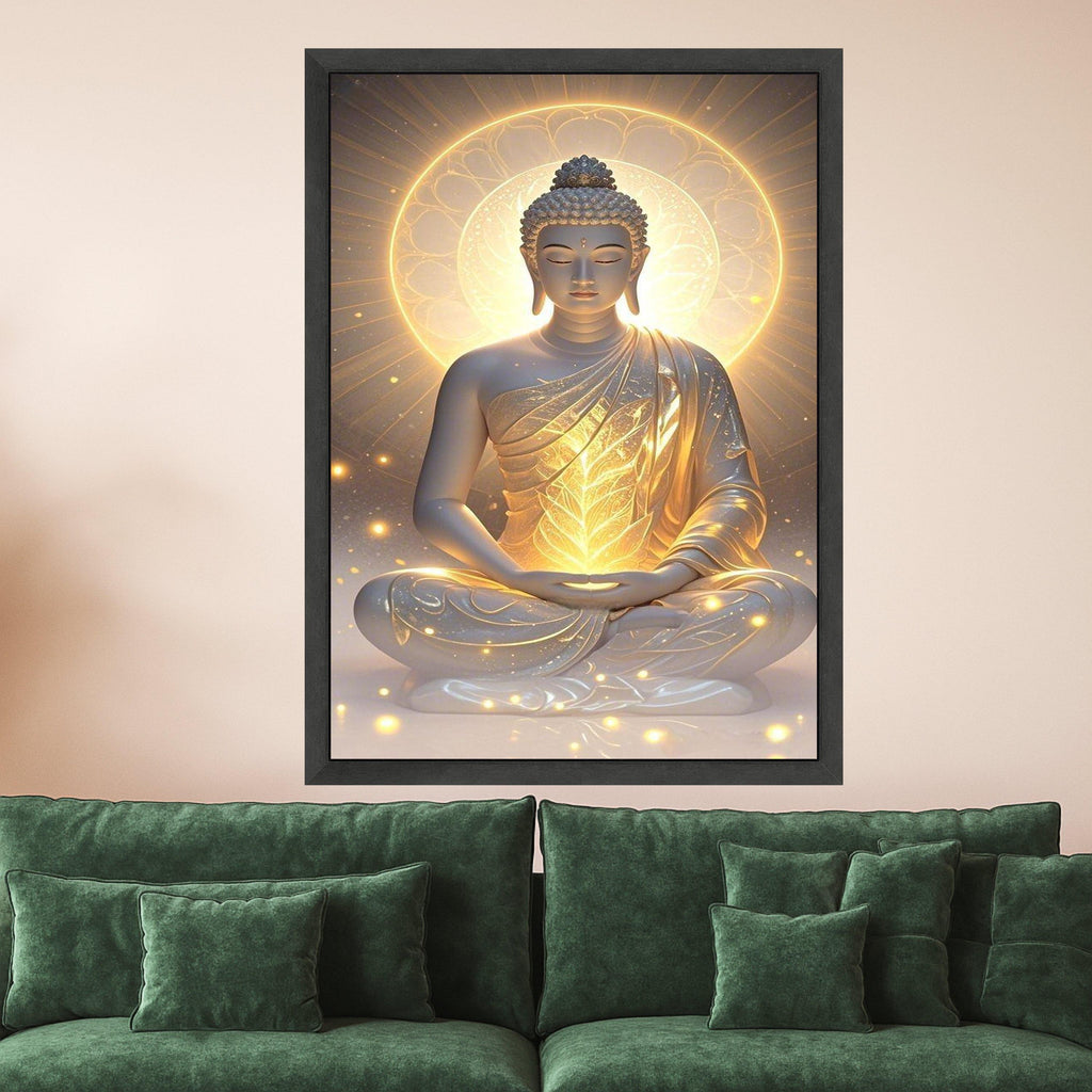 Golden Buddha Meditation Canvas Print – Zen Wall Art, Spiritual Wall Decor, Enlightenment Artwork, Ready to Hang Wall Decoration