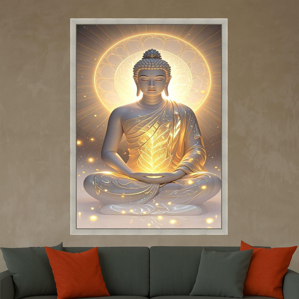 Golden Buddha Meditation Canvas Print – Zen Wall Art, Spiritual Wall Decor, Enlightenment Artwork, Ready to Hang Wall Decoration