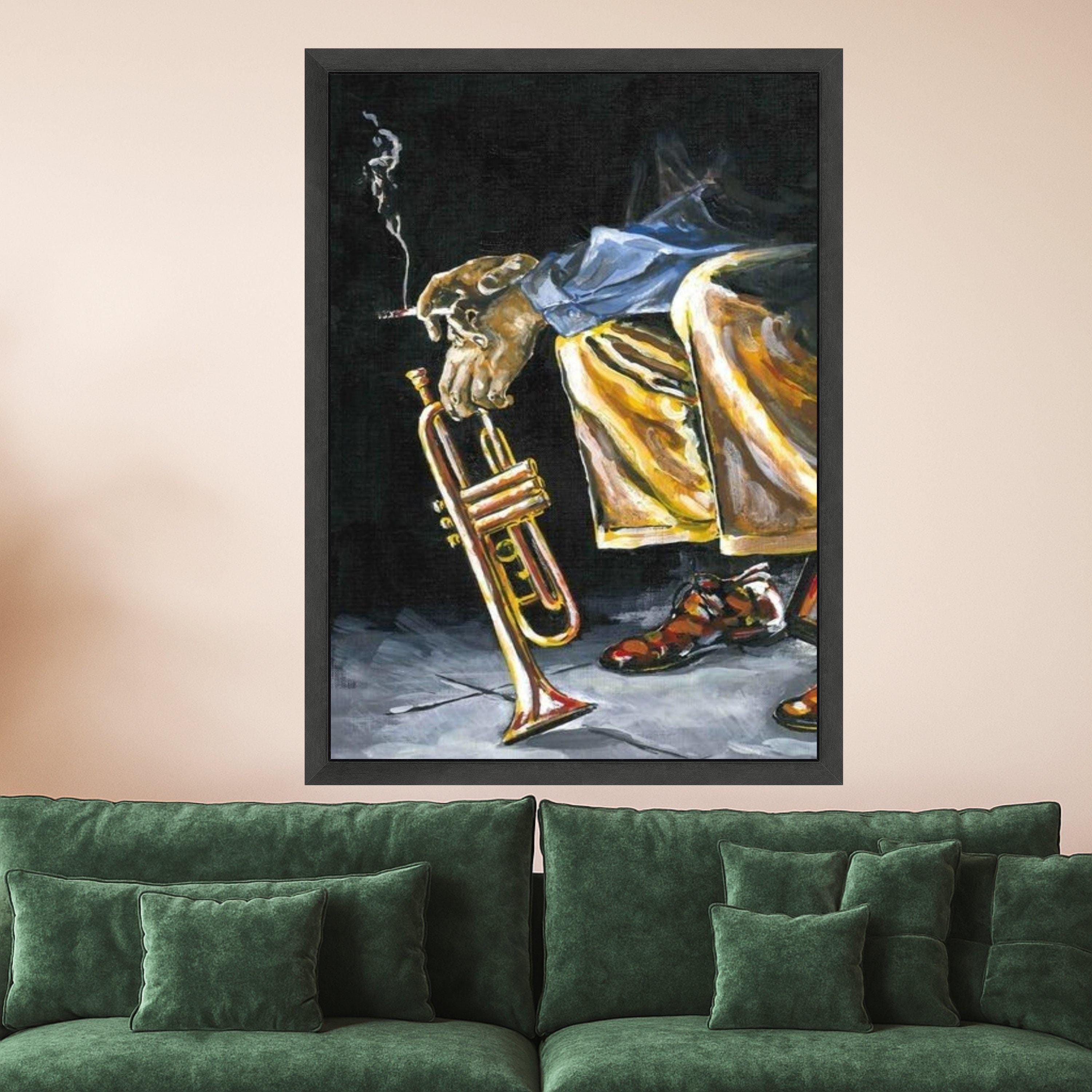 Jazz Musician Smoking Canvas Wall Art, Trumpet Player Painting, Urban Music Scene, Blues Art Print, Contemporary Home Decor Ready To Hang,