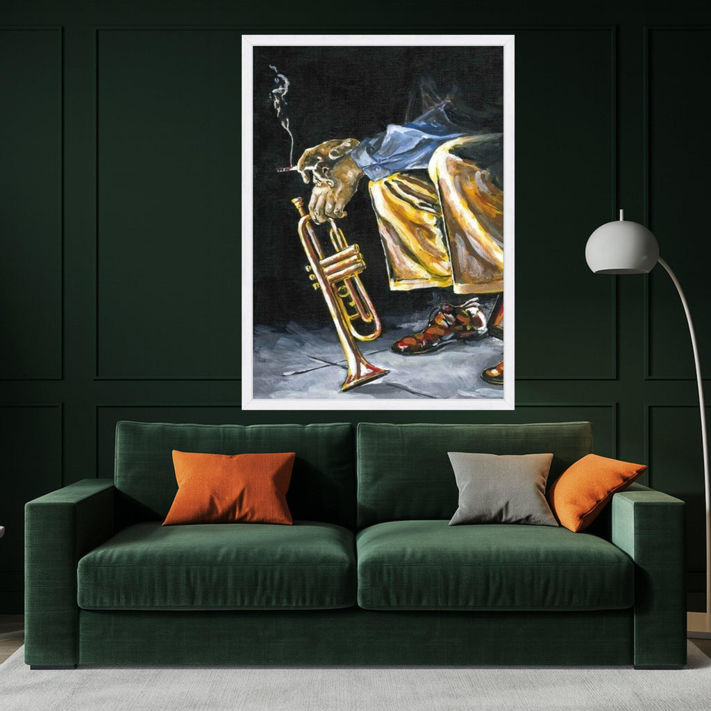 Jazz Musician Smoking Canvas Wall Art, Trumpet Player Painting, Urban Music Scene, Blues Art Print, Contemporary Home Decor Ready To Hang,