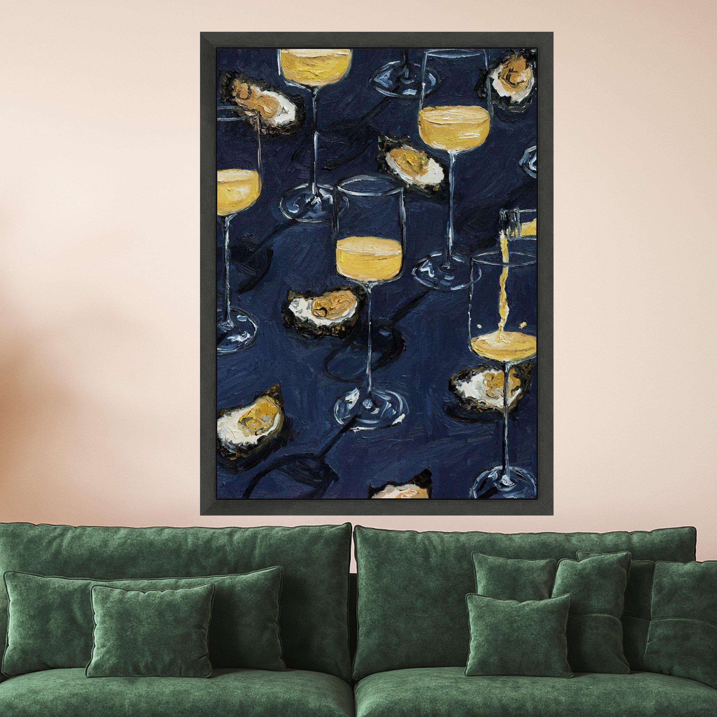 Champagne Glasses and Oysters Canvas, Elegant Seafood Drink Art, Party Celebration Wall Decor, Contemporary Kitchen Canvas Ready To Hang,