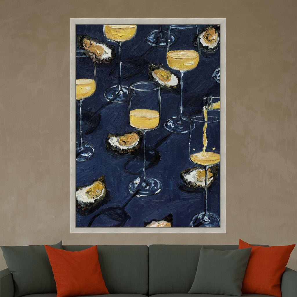 Champagne Glasses and Oysters Canvas, Elegant Seafood Drink Art, Party Celebration Wall Decor, Contemporary Kitchen Canvas Ready To Hang,