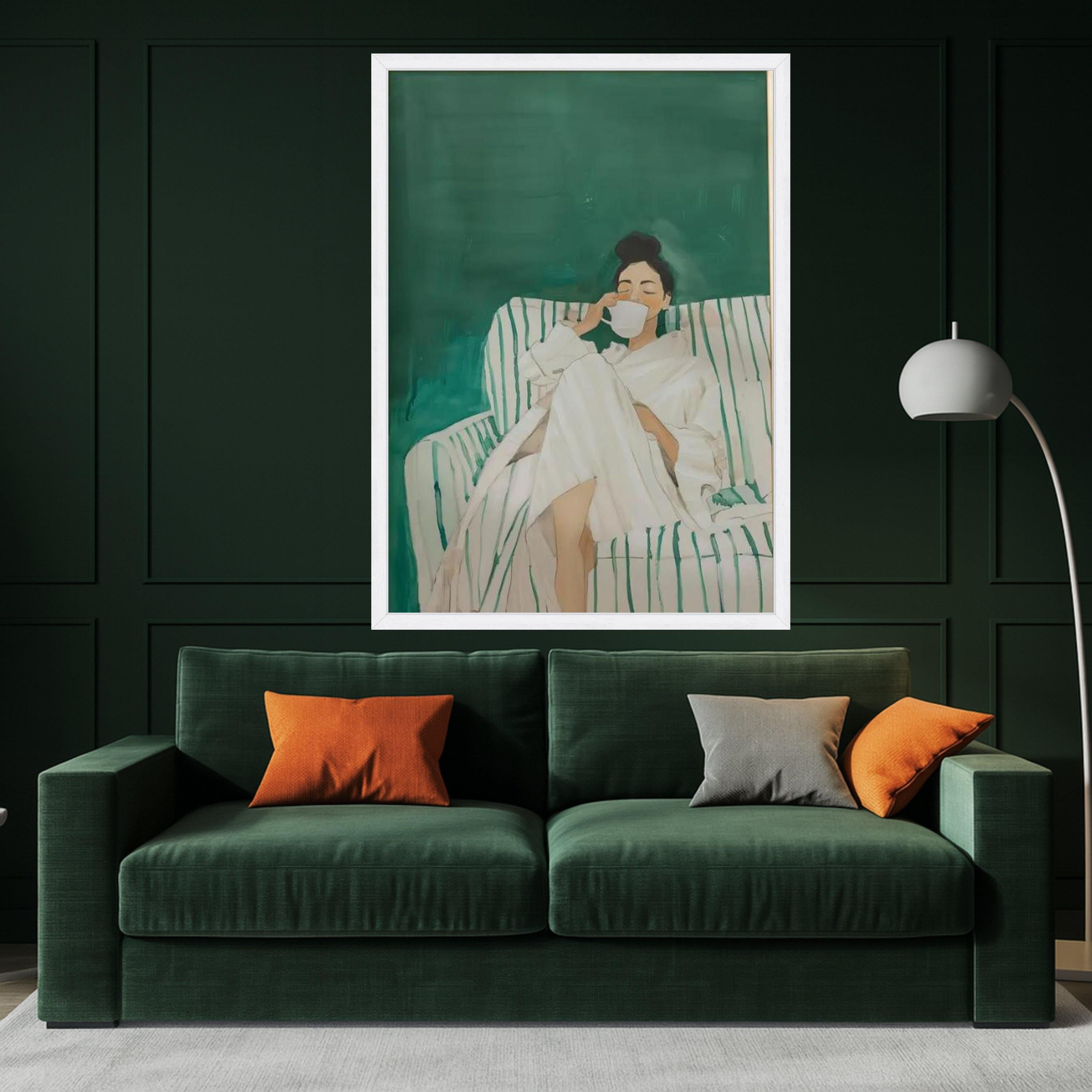 Cozy Morning Routine Canvas, Woman Relaxing with Coffee Art, Home Comfort Wall Decor, Modern Lifestyle Canvas, Relaxation Ready To Hang,