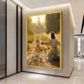 Peaceful Shepherd Scene Canvas, Jesus and Sheep Wall Art, Inspirational Religious Canvas, Spiritual Nature Landscape, Ready To Hang,