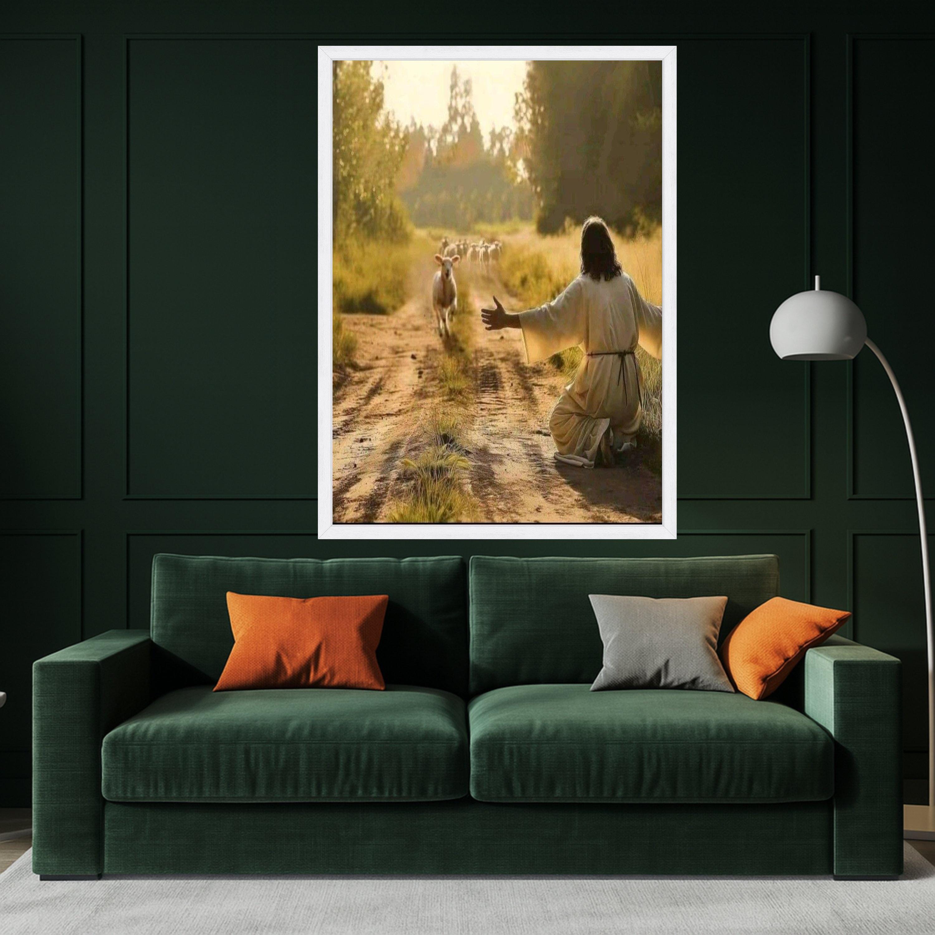 Peaceful Shepherd Scene Canvas, Jesus and Sheep Wall Art, Inspirational Religious Canvas, Spiritual Nature Landscape, Ready To Hang,