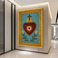 Sacred Heart Canvas Wall Art, Religious Heart with Cross and Lilies, Spiritual Home Decoration, Catholic Symbol Canvas, Ready To Hang,