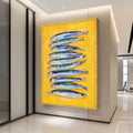 Colorful Sardines Painting Canvas, Vibrant Fish Wall Art, Nautical Kitchen Decor, Coastal Canvas Art, Bright Yellow Ready To Hang,