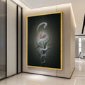 Mystical White Snake and Lotus Flower Canvas, Surreal Nature Wall Art, Botanical Serpent Painting, Elegant Home Decoration Ready To Hang,