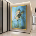 Graceful Crane Bird Canvas Wall Art, Nature Wildlife Painting, Blue Background Feathered Wall Decor, Elegant Shorebird Ready To Hang,