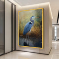Elegant Blue Heron Bird Canvas, Nature Wildlife Wall Art, Marshland Scene Canvas, Realistic Water Bird Painting, Tranquil Ready To Hang,