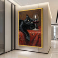 Relaxed Black Cat Painting, Wine Glass Canvas Wall Art, Cozy Home Decor, Cat Lover Gift, Still Life Canvas, Animal Art Print, Ready To Hang,