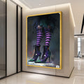 Witchy Purple Striped Socks and High Heel Boots, Gothic Canvas Wall Art, Halloween Decor, Dark Fantasy Canvas, Home Ready To Hang,