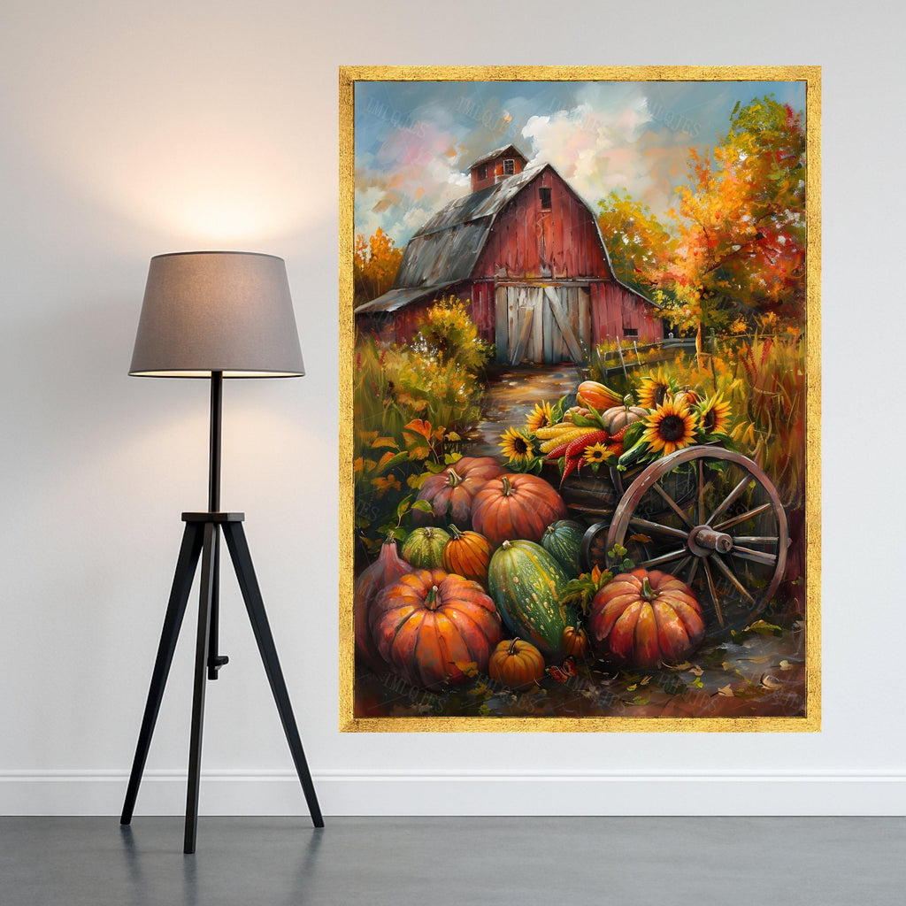 Rustic Barn Canvas Wall Art – Autumn Wall Decor, Farmhouse Wall Art Ready to Hang