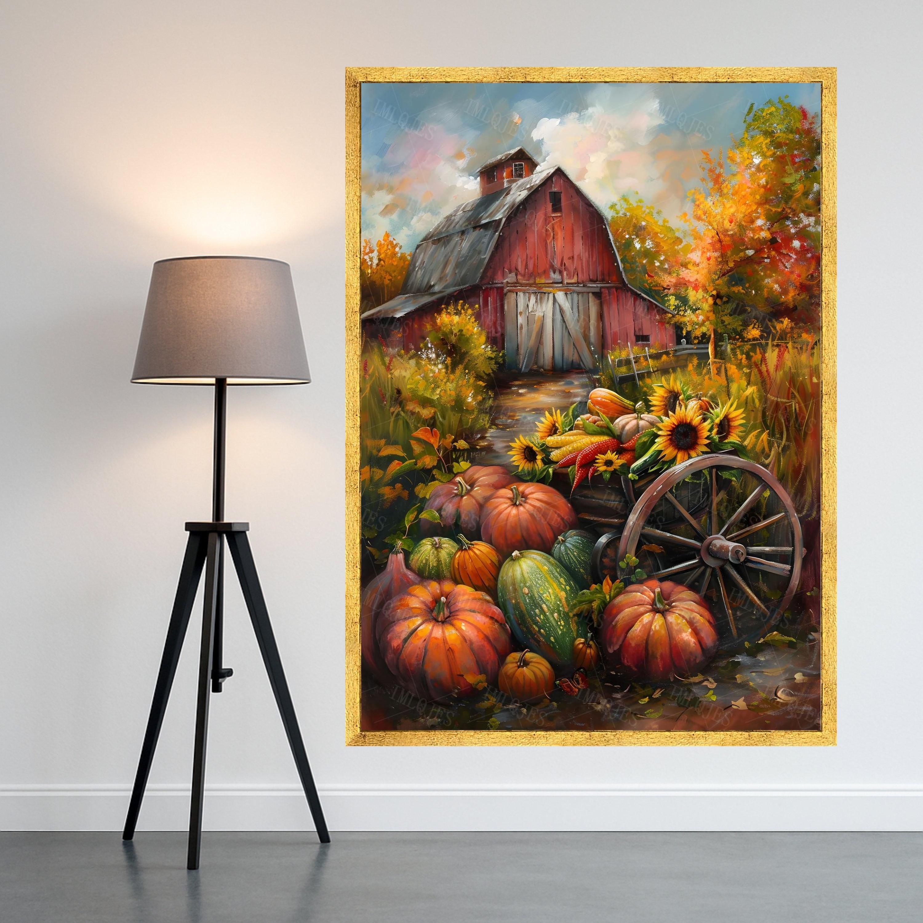 Rustic Barn Canvas Wall Art – Autumn Wall Decor, Farmhouse Wall Art Ready to Hang