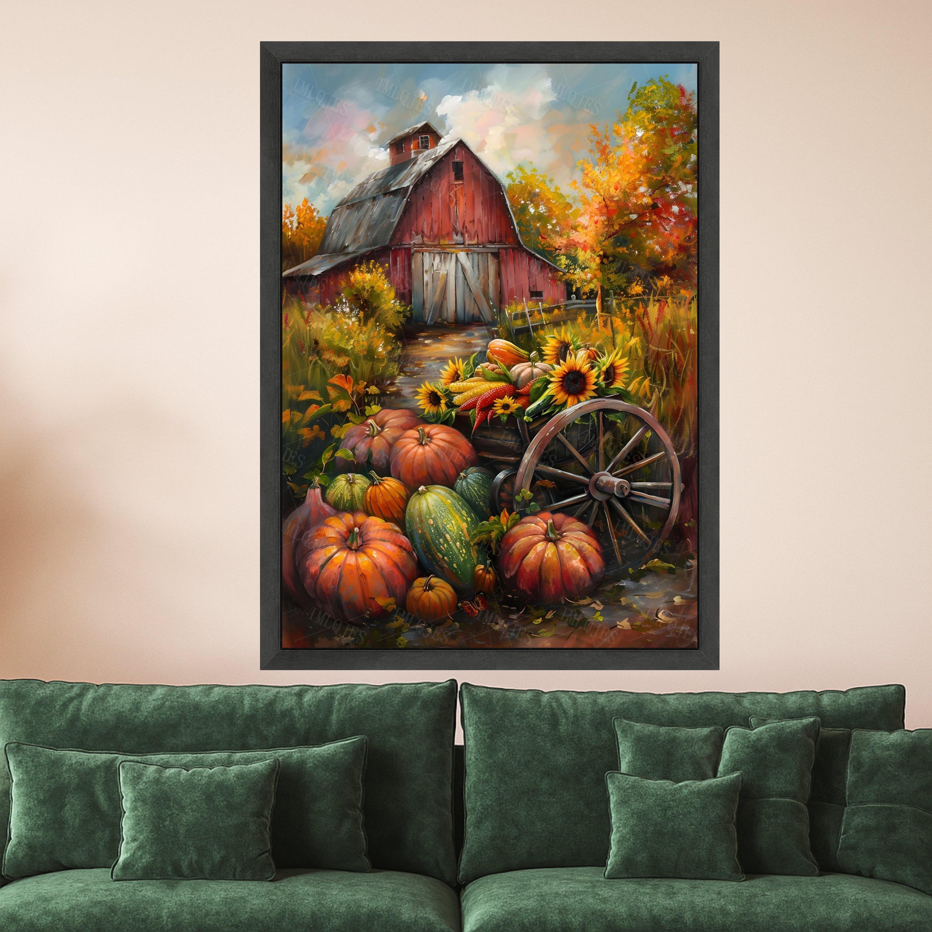 Rustic Barn Canvas Wall Art – Autumn Wall Decor, Farmhouse Wall Art Ready to Hang