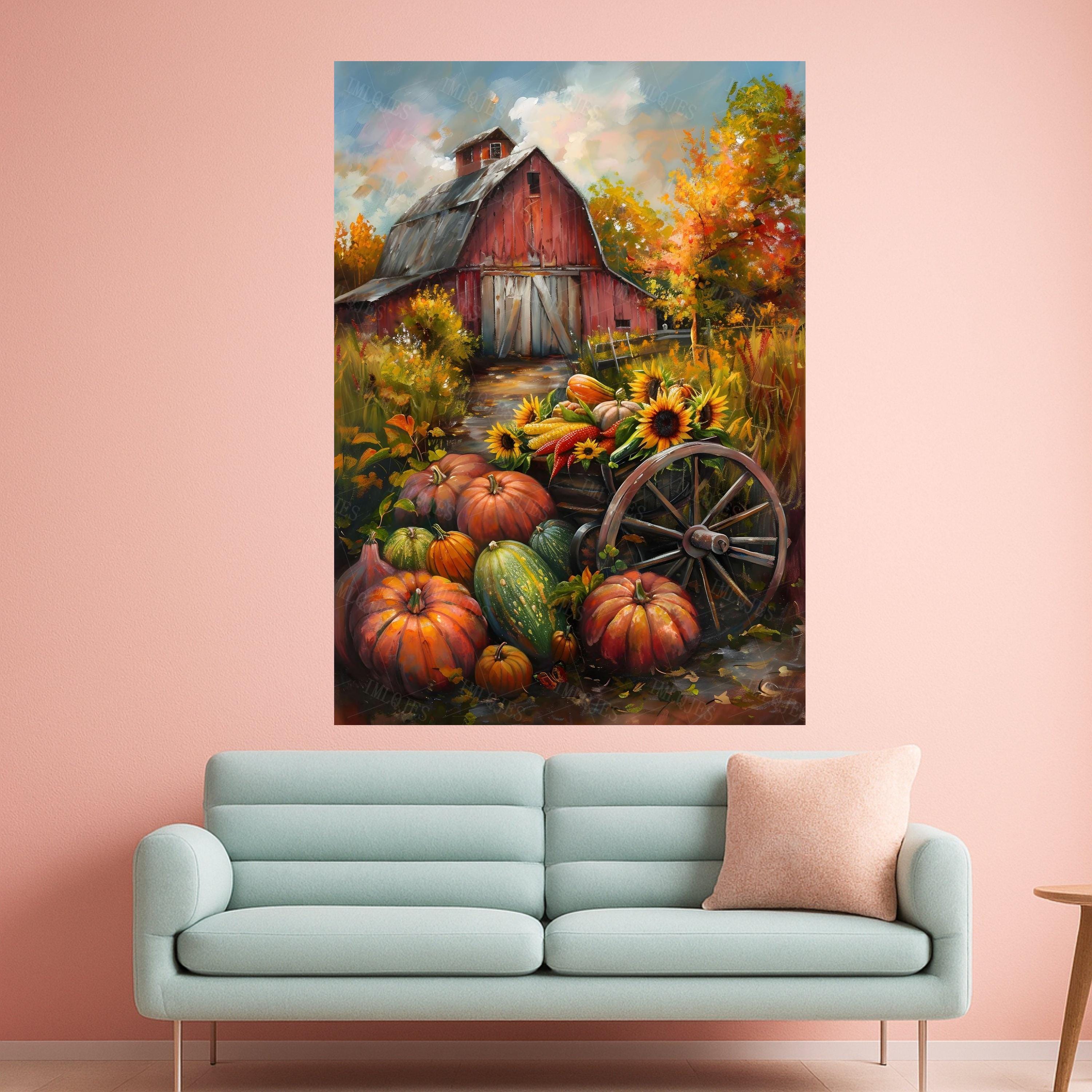 Rustic Barn Canvas Wall Art – Autumn Wall Decor, Farmhouse Wall Art Ready to Hang