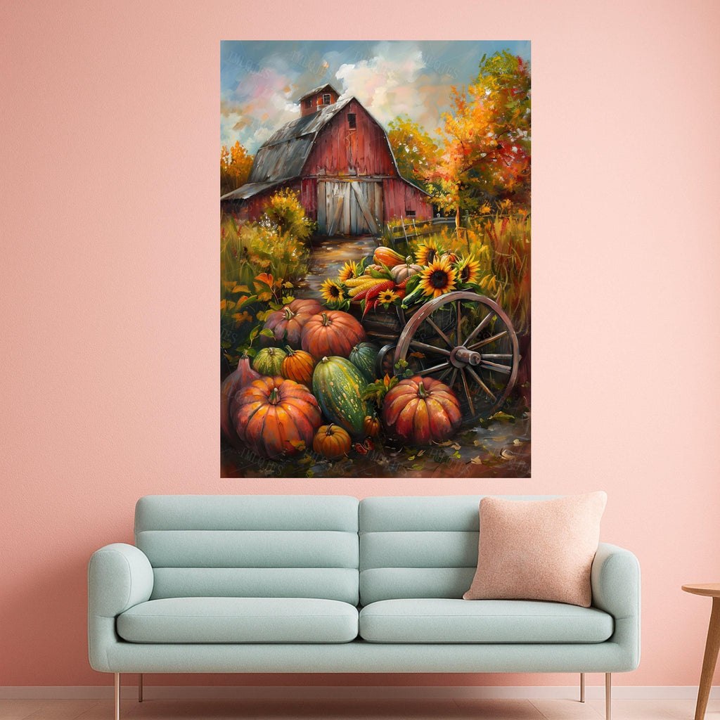 Rustic Barn Canvas Wall Art – Autumn Wall Decor, Farmhouse Wall Art Ready to Hang