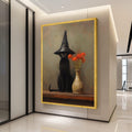 Witch Cat Canvas Print – Black Cat Wall Art with Hat, Gothic Wall Decor, Ready to Hang Halloween Wall Decoration