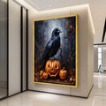 Halloween Raven on Jack O Lantern Canvas, Spooky Pumpkin Halloween Decor, Gothic Autumn Wall Art, Dark Forest Scene Canvas, Ready To Hang,