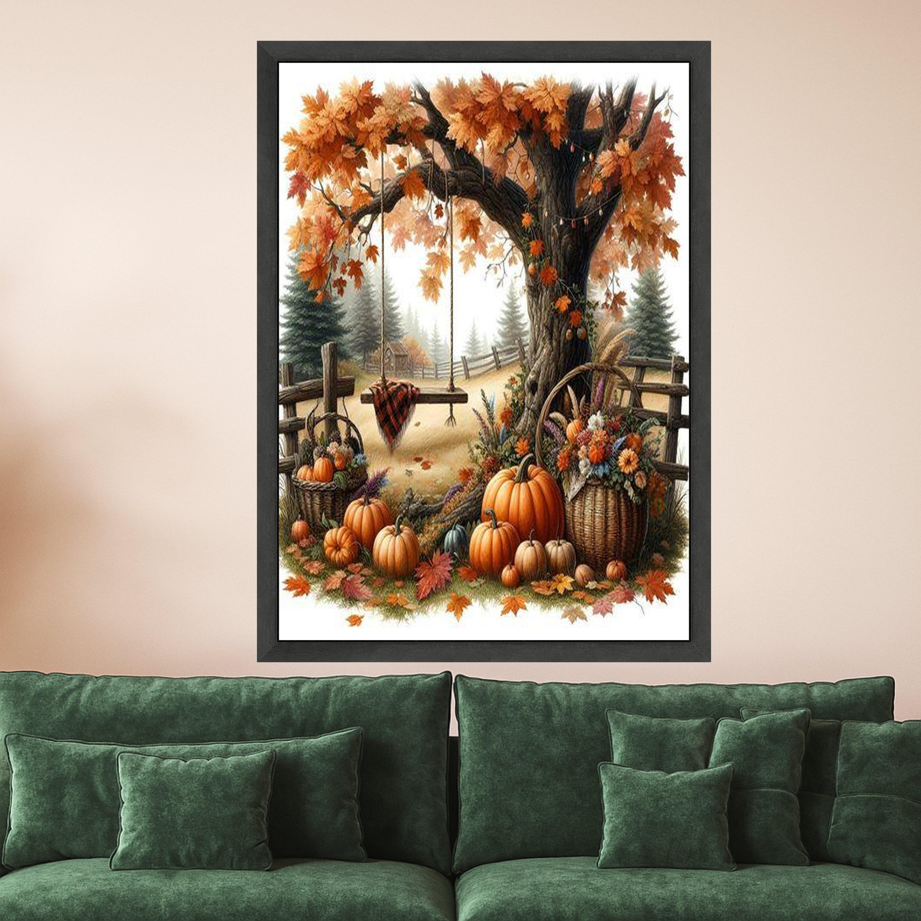 Autumn Harvest Canvas Print – Fall Wall Art with Pumpkins, Rustic Wall Decor, Ready to Hang Thanksgiving Wall Decoration