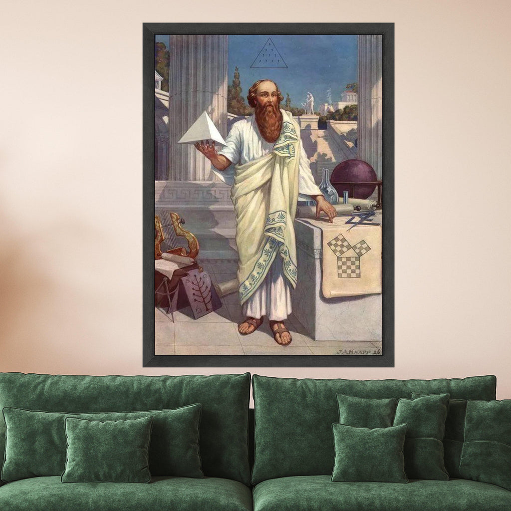 Ancient Greek Philosopher Canvas, Pythagoras Wall Art, Mathematical Geometry Decor, Classical Education Painting, Historical Ready To Hang,