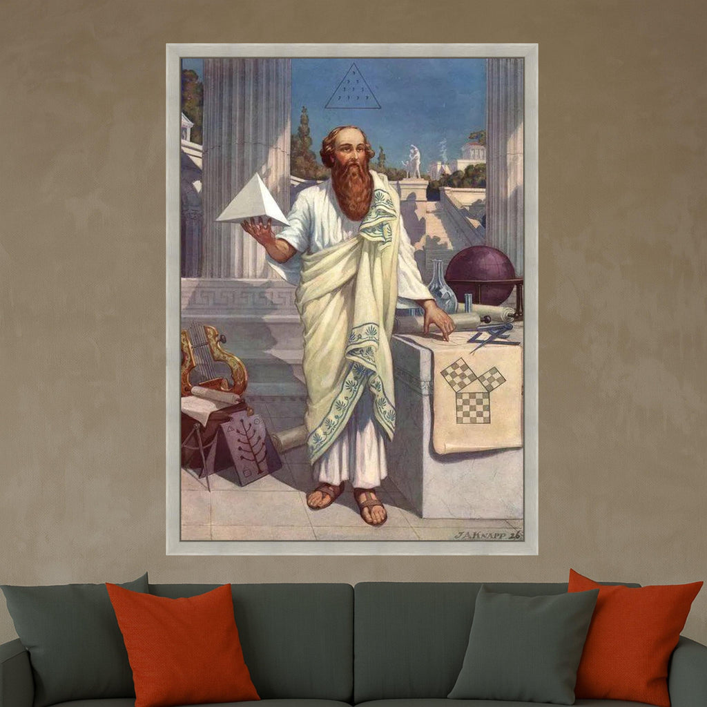 Ancient Greek Philosopher Canvas, Pythagoras Wall Art, Mathematical Geometry Decor, Classical Education Painting, Historical Ready To Hang,
