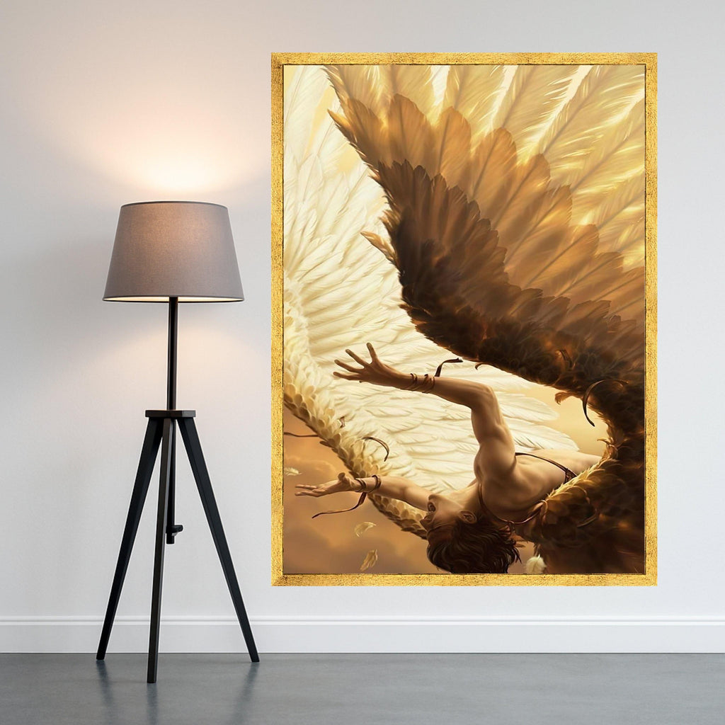Golden Winged Angel Canvas Print – Mythical Wall Art, Inspirational Wall Decor, Fantasy Artwork Ready to Hang